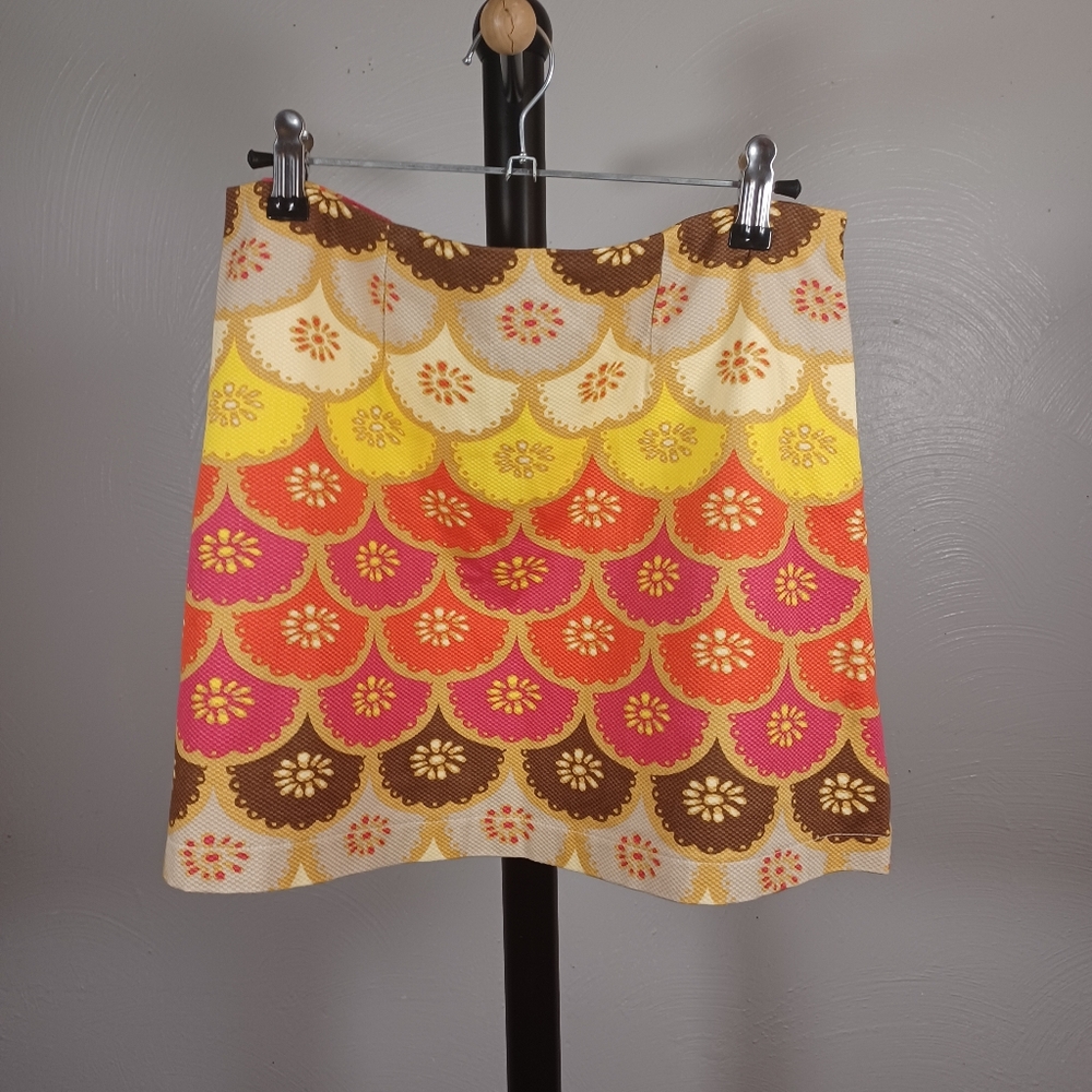 Judith March Scallop Floral Mini Skirt in Yellow, Pink, Orange, Brown, Cream